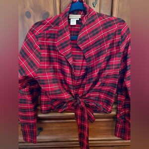Coldwater Creek Red Plaid Wrap Blouse 💯 Silk and Stunning